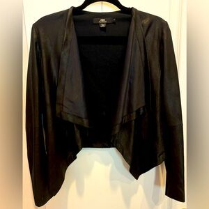 ABS PLATINUM Faux Leather Drape Front Jacket Black Small